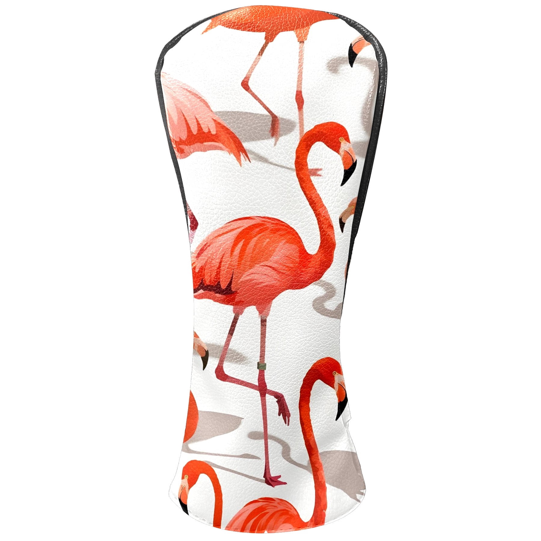 Golf Club Covers, Red Flamingo Premium PU Leather Driver Hybrid Putter Head Covers with Velvet Lining, Waterproof Golf Gifts for Men Women