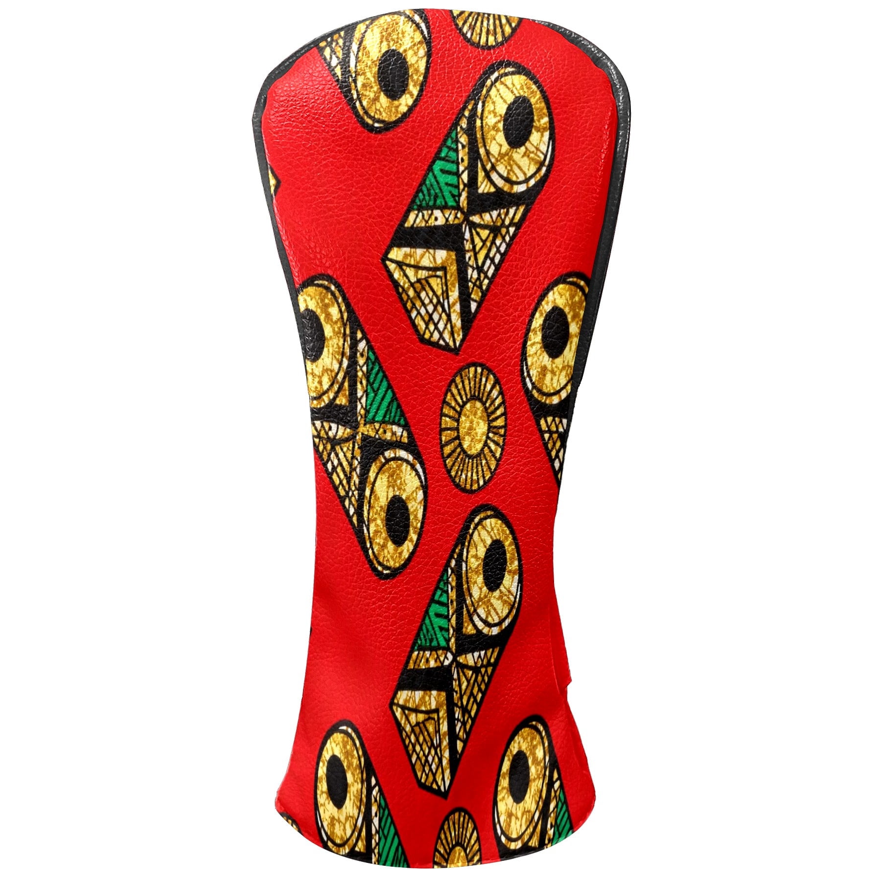 Golf Club Covers, Red GeometricOrnament Premium PU Leather Driver Hybrid Putter Head Covers with Velvet Lining, Waterproof Golf Gifts for Men Women