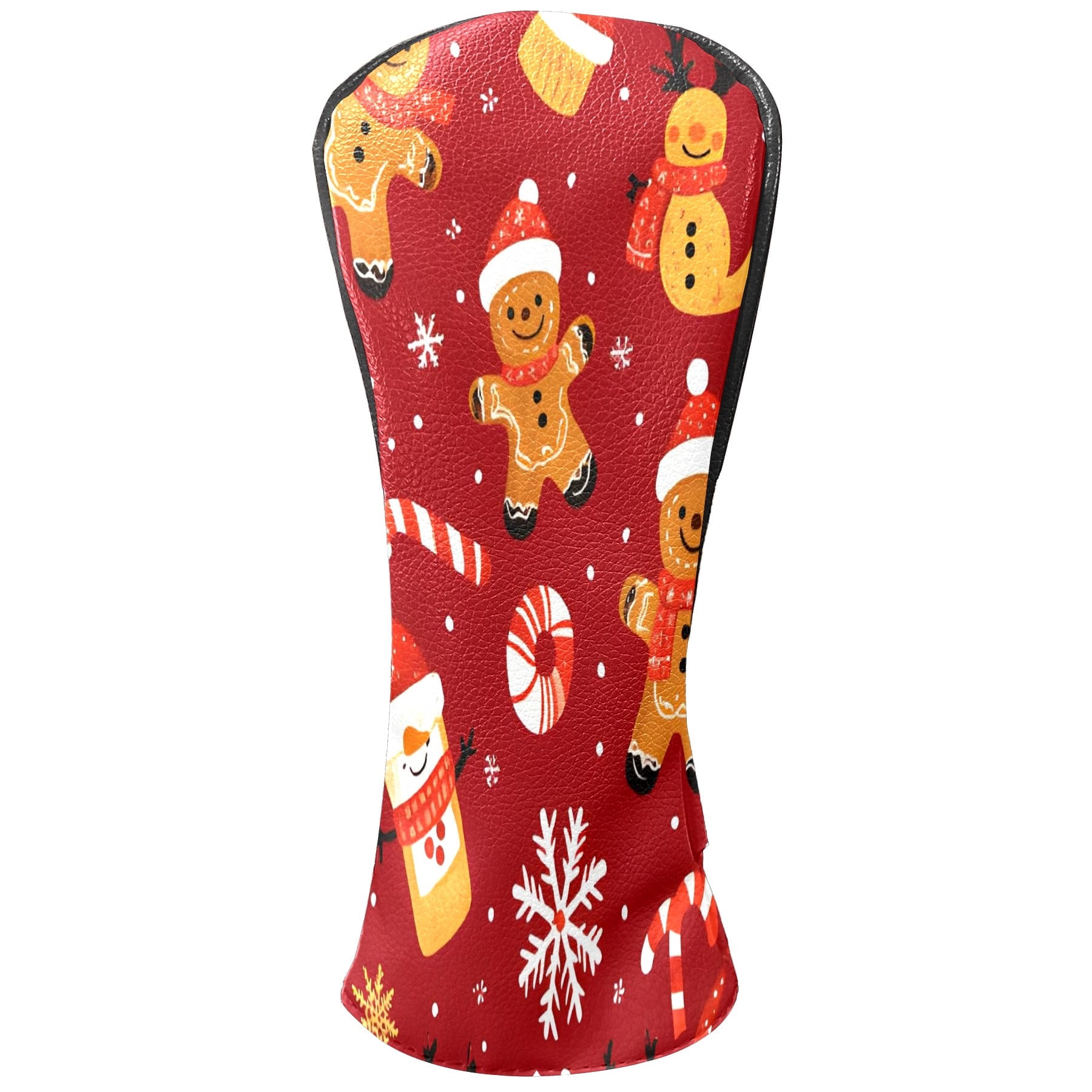 Golf Club Covers, Red Xmas Gingerbread Premium PU Leather Driver Hybrid Putter Head Covers with Velvet Lining, Waterproof Golf Gifts for Men Women