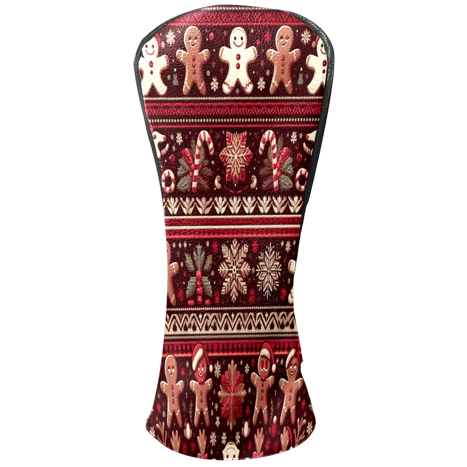 Golf Club Covers, Red Xmas Gingerbread Premium PU Leather Driver Hybrid Putter Head Covers with Velvet Lining, Waterproof Golf Gifts for Men Women