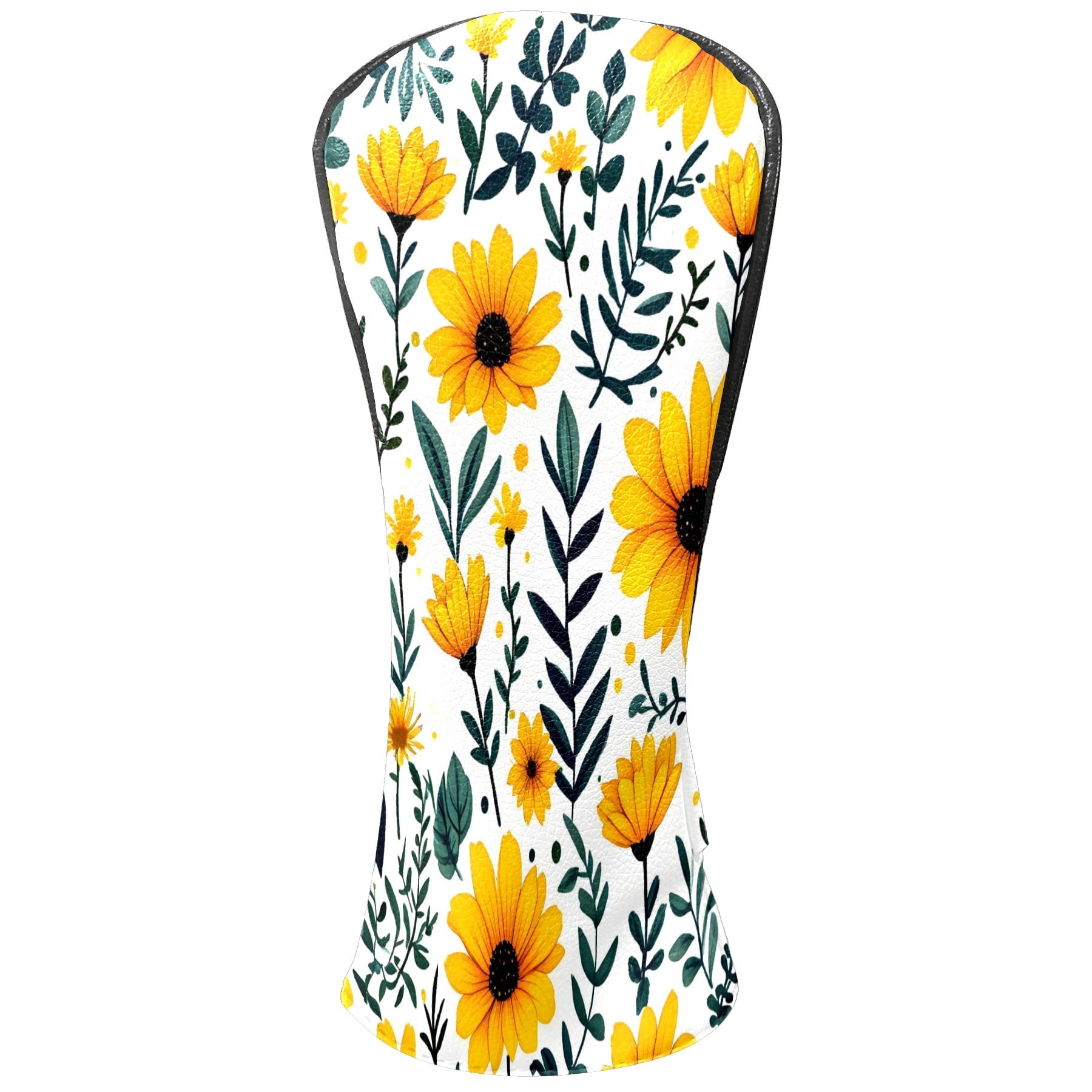 Golf Club Covers, Watercolor Yellow Flowers Premium PU Leather Driver Hybrid Putter Head Covers with Velvet Lining, Waterproof Golf Gifts for Men Women