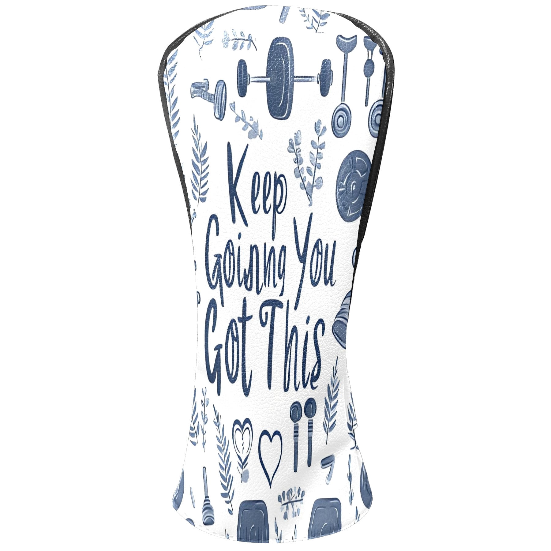 Golf Club Covers, White Fitness Motto Premium PU Leather Driver Hybrid Putter Head Covers with Velvet Lining, Waterproof Golf Gifts for Men Women