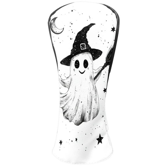 Golf Club Covers, White Ghost Premium PU Leather Driver Hybrid Putter Head Covers with Velvet Lining, Waterproof Golf Gifts for Men Women