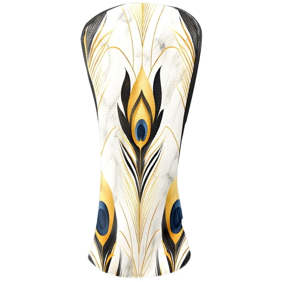 Golf Club Covers, White Gold Peacock Premium PU Leather Driver Hybrid Putter Head Covers with Velvet Lining, Waterproof Golf Gifts for Men Women