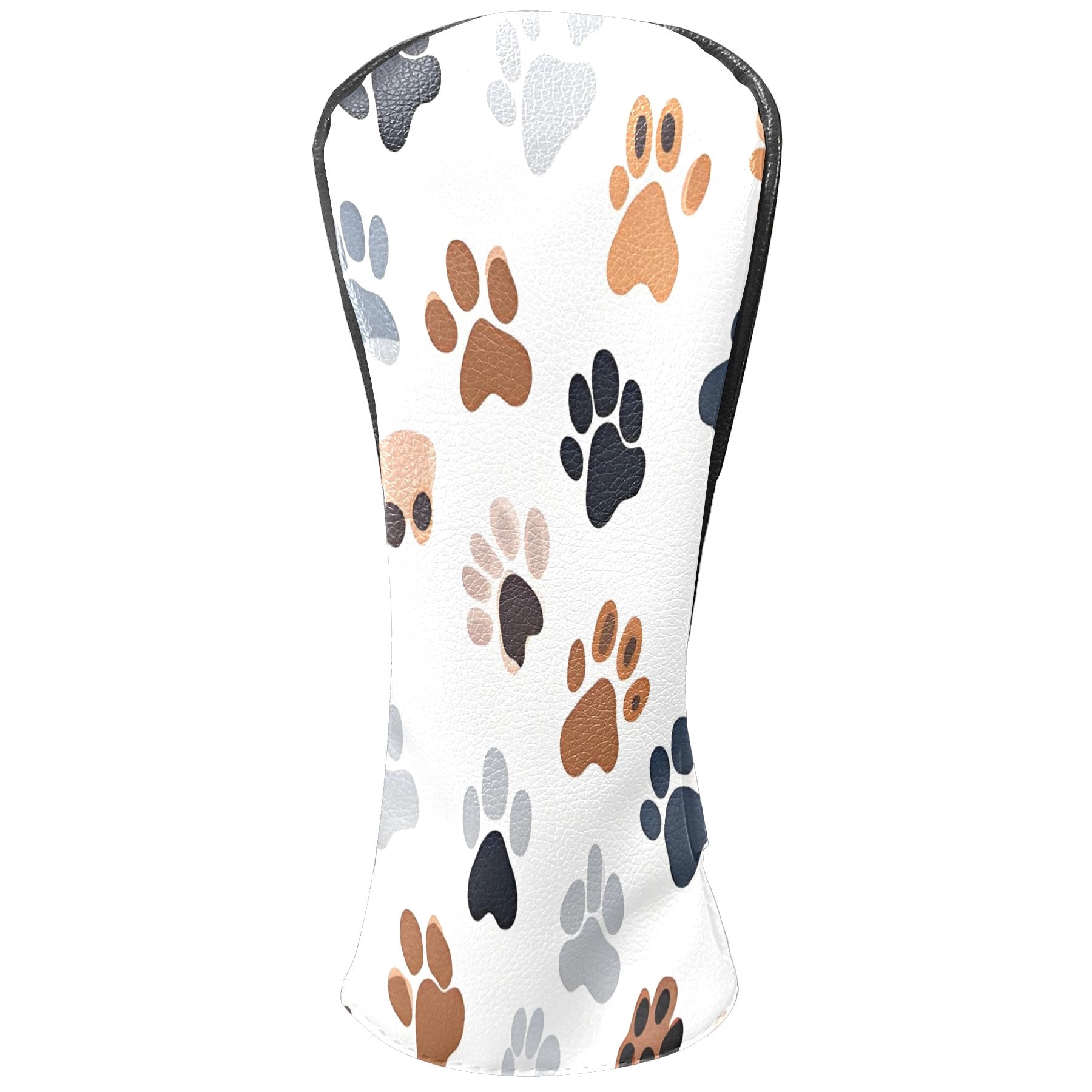 Golf Club Covers, White PawPrint Premium PU Leather Driver Hybrid Putter Head Covers with Velvet Lining, Waterproof Golf Gifts for Men Women