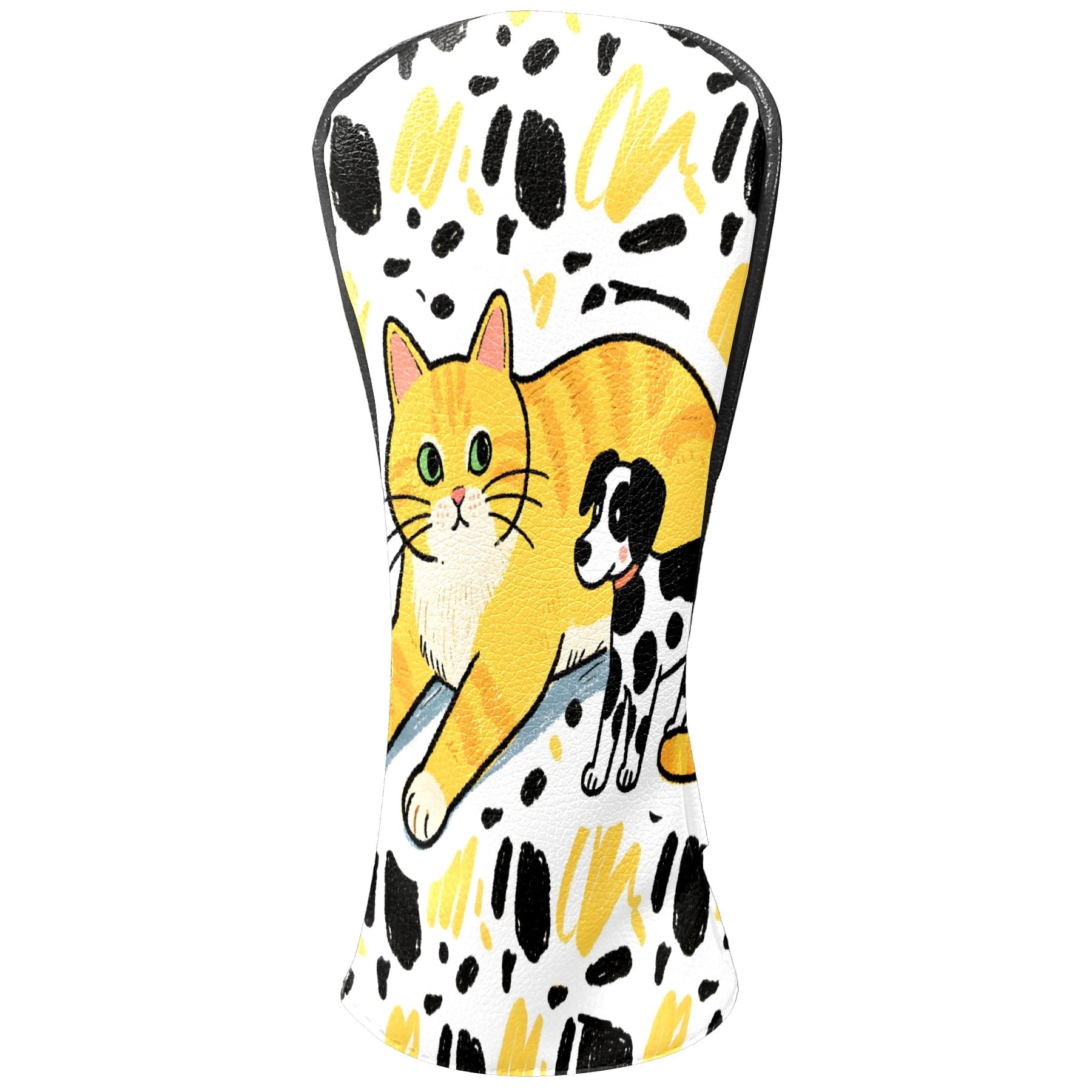 Golf Club Covers, Yellow Pets Premium PU Leather Driver Hybrid Putter Head Covers with Velvet Lining, Waterproof Golf Gifts for Men Women