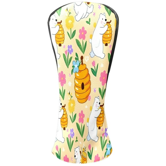 Golf Club Covers, Yellow PolarBearPumpkin Premium PU Leather Driver Hybrid Putter Head Covers with Velvet Lining, Waterproof Golf Gifts for Men Women