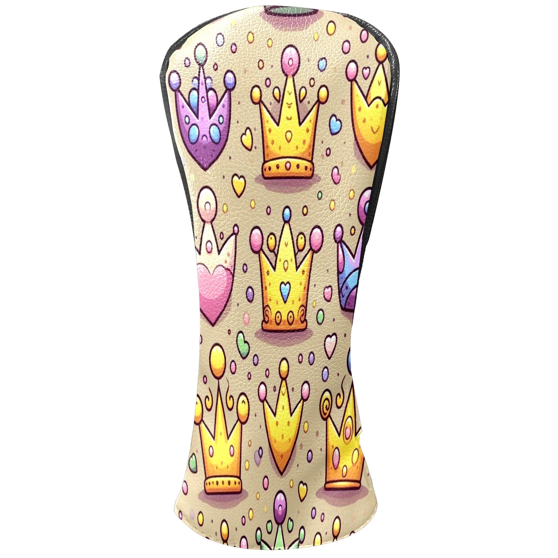 Golf Club Covers, Yellow Purple Crowns Premium PU Leather Driver Hybrid Putter Head Covers with Velvet Lining, Waterproof Golf Gifts for Men Women