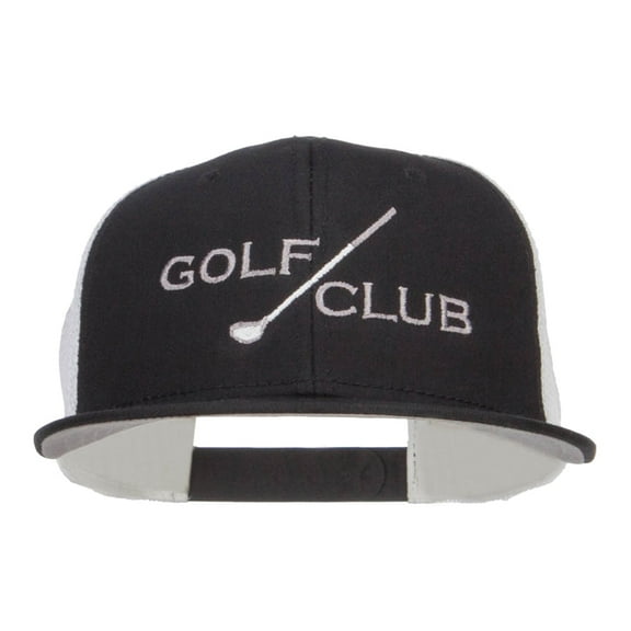 Golf Club Embroidered Mesh Snapback Cap - Black Black White OSFM