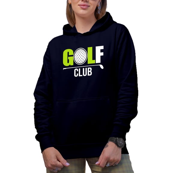 Golf Club Equipment with a Ball, Golf Player, Golfing or Golfer Themed Merch Gift, Navy Blue Hooded Sweatshirt or Hoodie, Large