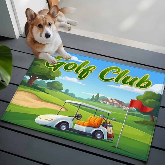 Golf Club Front Door Rugs 2x3 ft Cartoon Golf Cart Balls Sport Grass Small Rug for Entryway Non Slip Washable Bathroom Door Mat Absorbent Floor Mat for Indoor Entrance