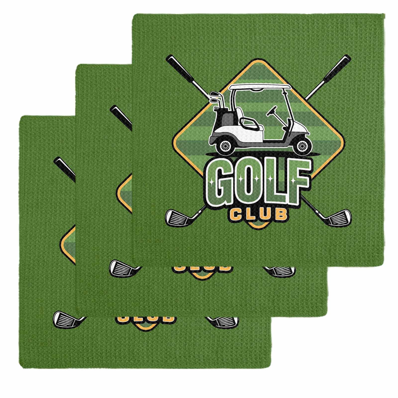 Golf Club Green Dish Towels Set, Waffle Weave Kitchen Towels 3 Pieces, Abstract Vintage Golf Sports Microfiber Hair Face Bath Tea Towel Absorbent Quick Drying Cleaning Dish Cloths 12"x12"