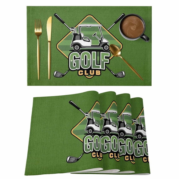 Golf Club Green Placemats Set of 8 Abstract Vintage Golf Sports Place Mats Indoor Wipeable Table Mats Washable Cloth Dining Table Placemats for Kitchen Holiday Party Home Decor 13x19 Inch