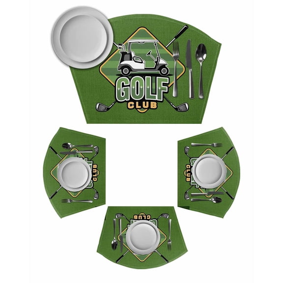 Golf Club Green Round Placemats Set of 2, Abstract Vintage Golf Sports Placemats for Round Dining Table Shape Wedge Placemats for Outdoor Indoor Wipeable Clean Table Place Mats
