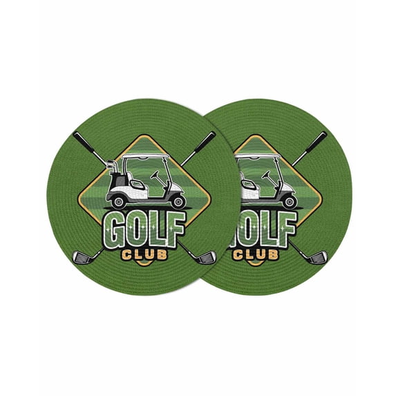 Golf Club Green Round Placemats Set of 2 for Dinning Tables,Heat-proof Braided Table Mats 13 Inch,Abstract Vintage Golf Sports Washable Place Mat for Kitchen Restaurant Party Decor Table Setting