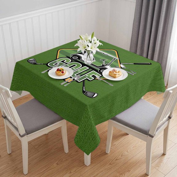 Golf Club Green Table Cloth Waterproof Tablecloths, Abstract Vintage Golf Sports Tablecloth Dining Table Cover for Kitchen Party Tabletop Outdoor, Square Tablecloth 54x54 Inch