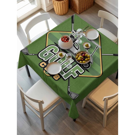 Golf Club Green Tablecloth Square Table Cloth 54x54, Waterproof Outdoor Table Cloth Covers Decorative Table Protector, Abstract Vintage Golf Sports Washable Table Cover for Kitchen Dinning Party
