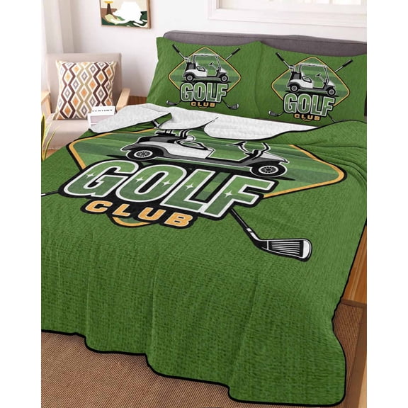 Golf Club Green Twin Size Down Alternative Comforter, Lightweight Comforter Quilt Bedding Set with Pillow Shams Abstract Vintage Golf Sports All Seasons Bed Comforter Duvet Insert 68"x86"