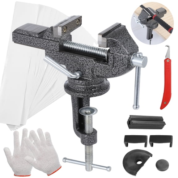 Golf Club Grip Vise Clamp Kit, 360 Degrees Rotating Golf Shaft Puller Tool, Adjustable Vice Clamp with 20 Double-Sided Tape, Rubber Sleeve, Hook Cutter for Easy Regripping