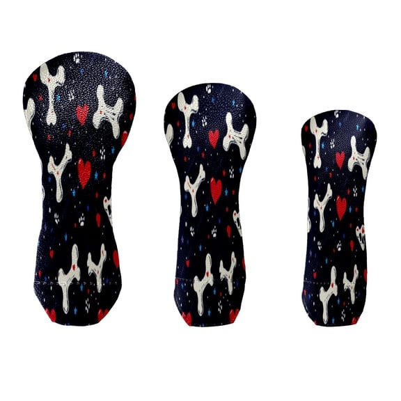 Golf Club Head Cover Waterproof Leather for Driver Golf Accessories Men Women Golf Gift for Golfers 1/3/5 Fairway Wood Cover Dark Blue Bone And Heart Pattern