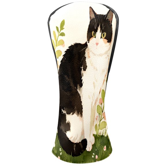 Golf Club Head Cover Waterproof Leather Golf Accessories HeadCovers Set Driver Headcover for Women Men Cat In Greenery