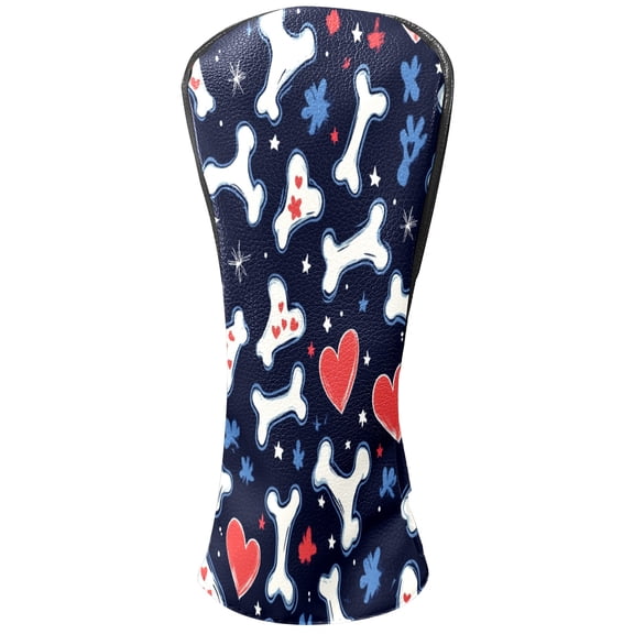 Golf Club Head Cover Waterproof Leather Golf Accessories HeadCovers Set Driver Headcover for Women Men Dark Blue Bone And Heart Pattern