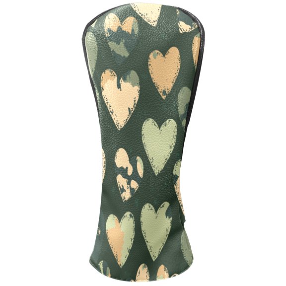 Golf Club Head Cover Waterproof Leather Golf Accessories HeadCovers Set Driver Headcover for Women Men Dark Green Heart Pattern