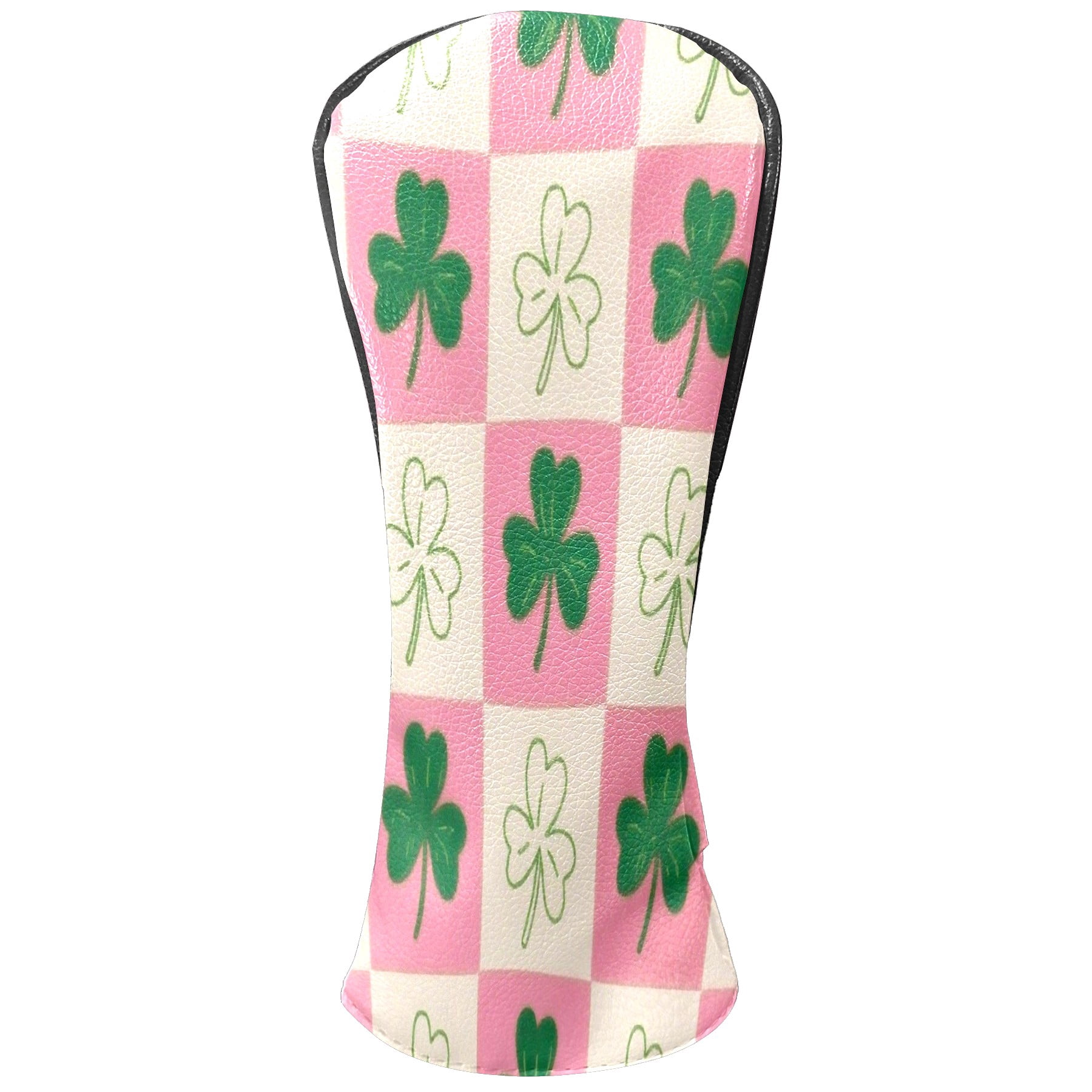 Golf Club Head Cover Waterproof Leather Golf Accessories HeadCovers Set Driver Headcover for Women Men Green White Clover Check
