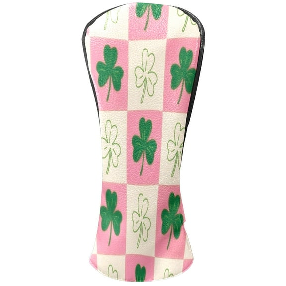 Golf Club Head Cover Waterproof Leather Golf Accessories HeadCovers Set Driver Headcover for Women Men Green White Clover Check
