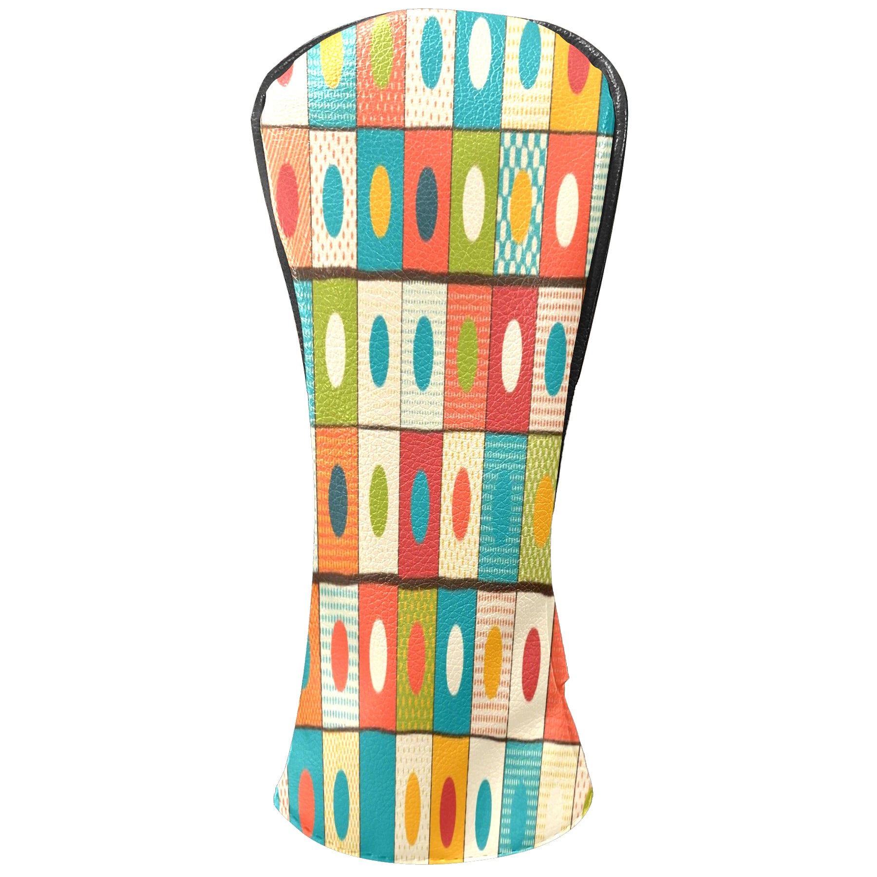 Golf Club Head Cover Waterproof Leather Golf Accessories HeadCovers Set Driver Headcover for Women Men Multicolored Geometric Tile Design