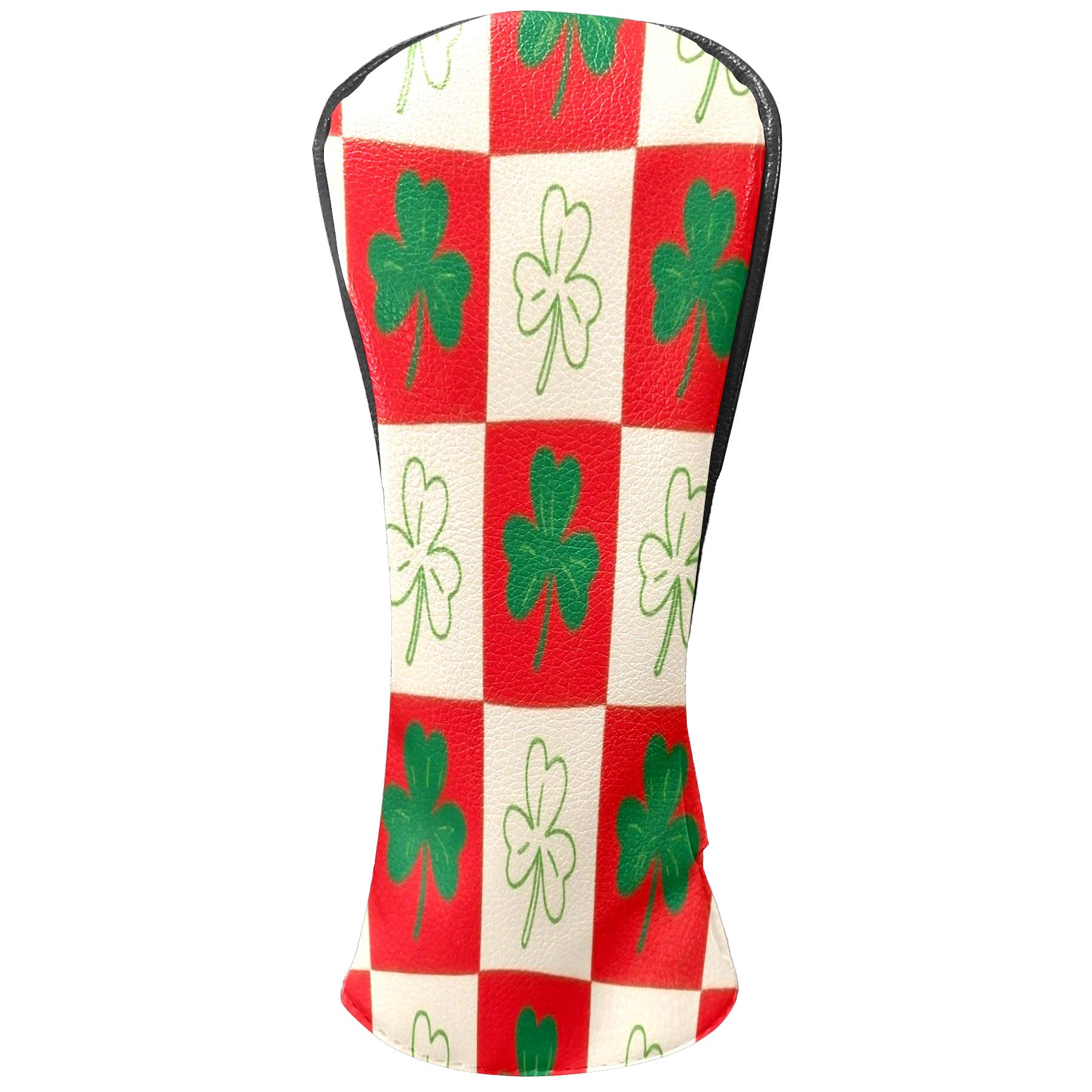 Golf Club Head Cover Waterproof Leather Golf Accessories HeadCovers Set Driver Headcover for Women Men Red & Green Clover Grid