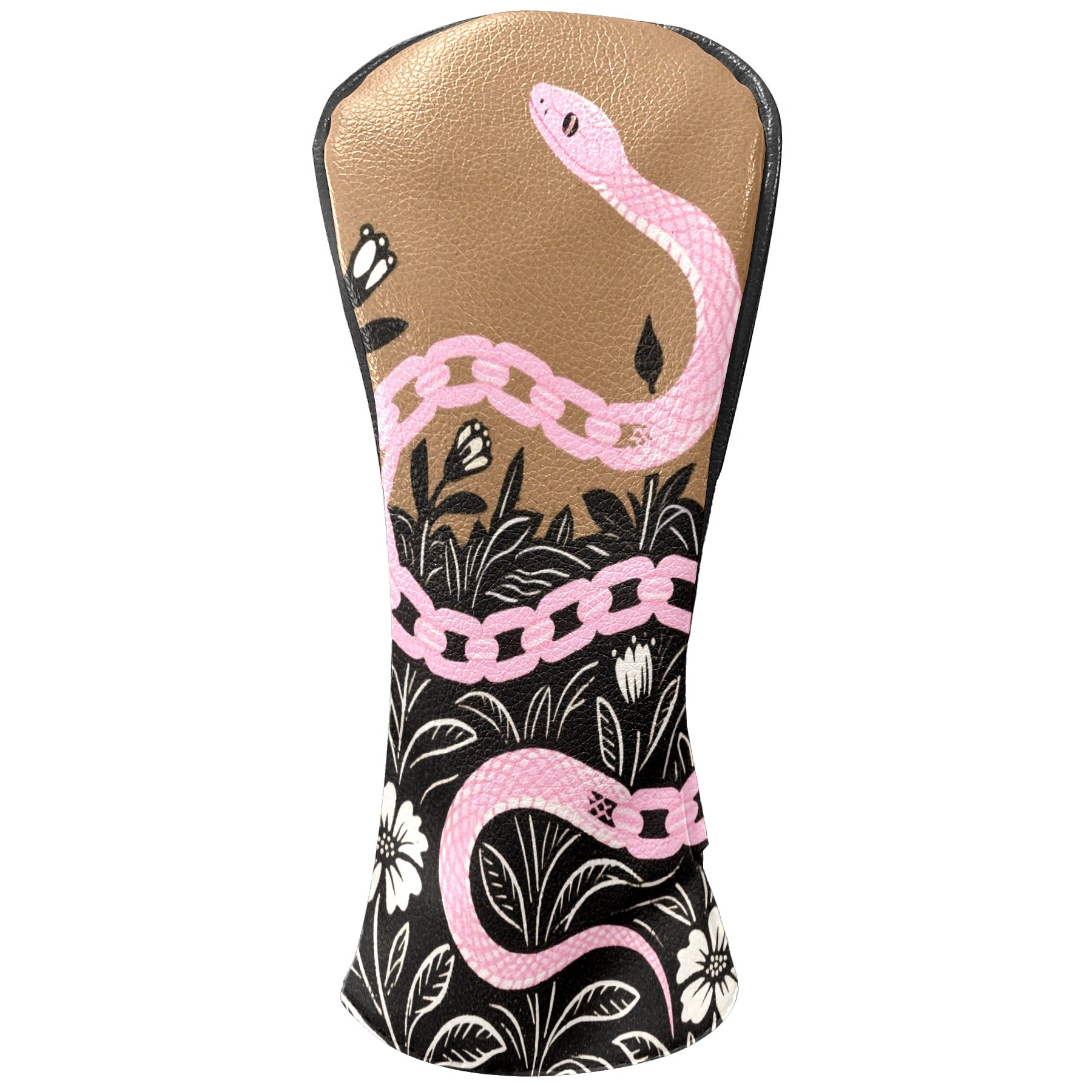 Golf Club Head Cover Waterproof Leather Golf Accessories HeadCovers Set Driver Headcover for Women Men Snake Among Flowers