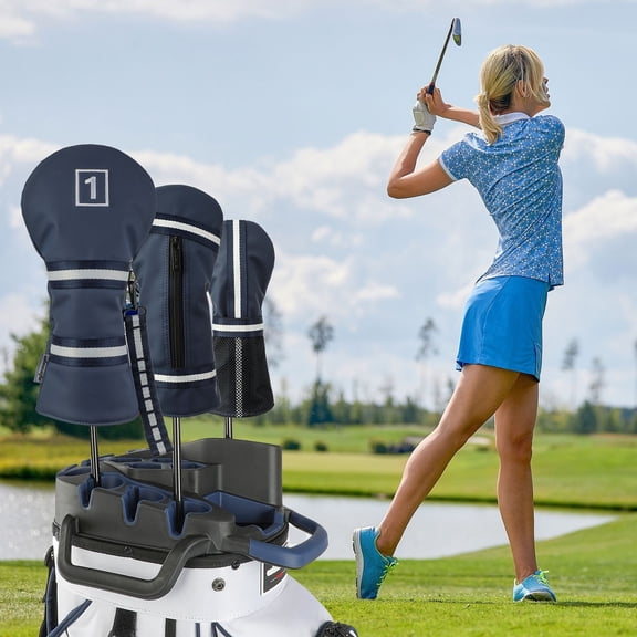 Golf Club Head Cover for Driver Fairway Woods Headcovers, Golf Accessories Hybrid Head Covers Set with Interchangeable Tags Blue