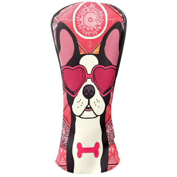 Golf Club Head Covers Bulldog for Driver and Fairway Woods, Premium PU Leather, Waterproof, Velvet Lining, Unisex Golf Gift
