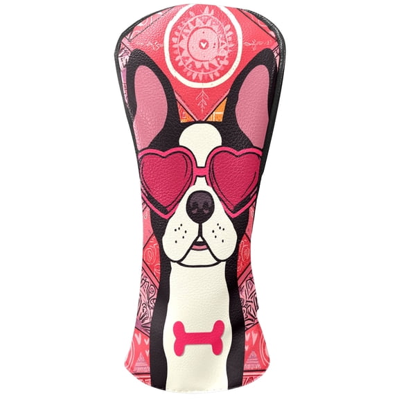 Golf Club Head Covers Bulldog for Driver and Fairway Woods, Premium PU Leather, Waterproof, Velvet Lining, Unisex Golf Gift