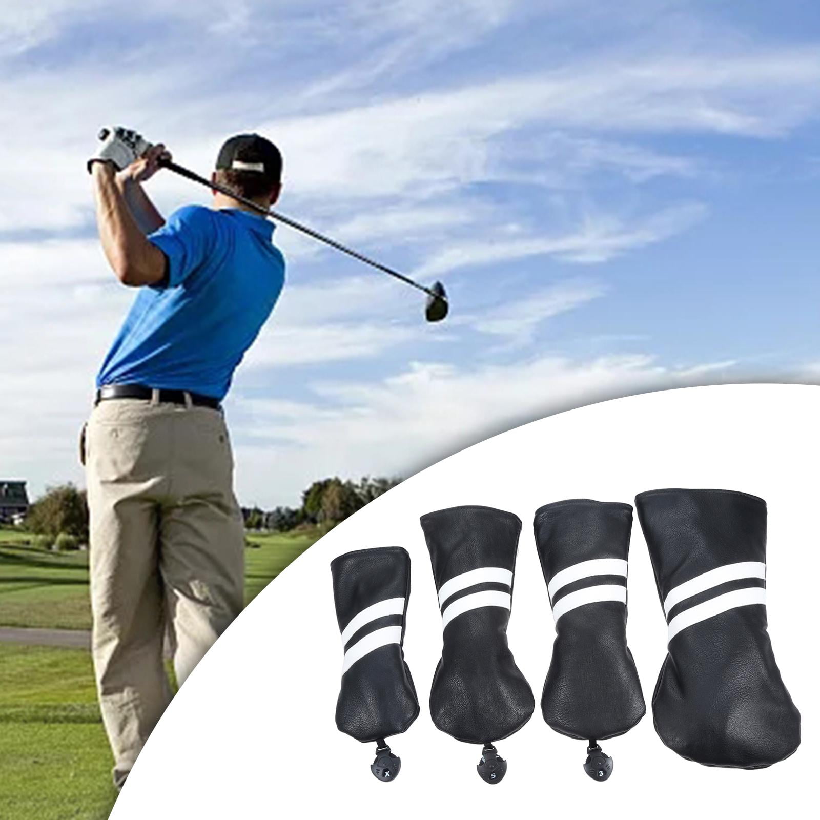 Golf Club Head Cover with No. Tags Hybrid Head Cover Embroidered Patterned for Fairway Woods Headcovers Fit Fairway Woods Golf Accessories Black