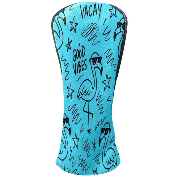 Golf Club Head Covers - Blue Flamingos Vacay Design, Premium PU Leather Driver Hybrid Headcovers with Velvet Lining, Waterproof Golf Gifts for Men Women