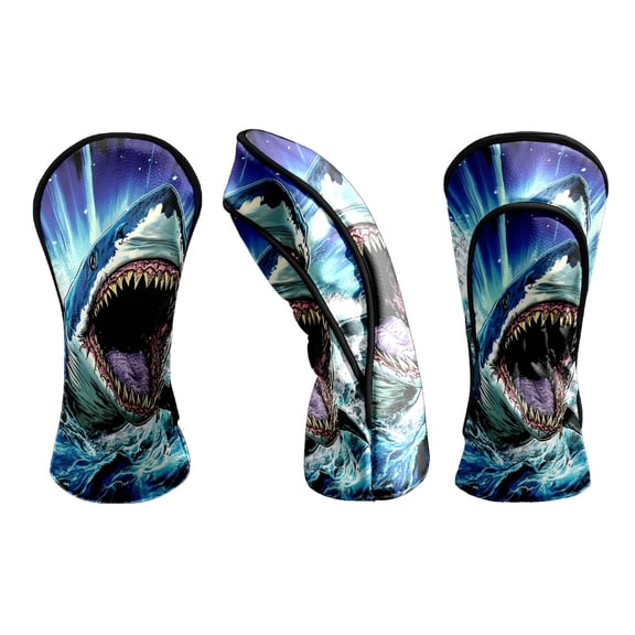 Golf Club Head Covers Blue Shark Waterproof Leather Golf Head Covers for Men Women Driver Head Cover Fairway Headcover for Golf Lovers