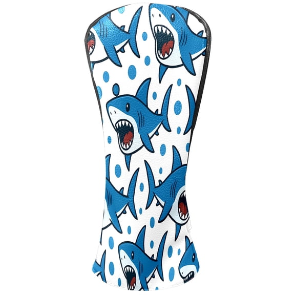 Golf Club Head Covers - Blue Sharks Design, Premium PU Leather Driver Hybrid Headcovers with Velvet Lining, Waterproof Golf Gifts for Men Women