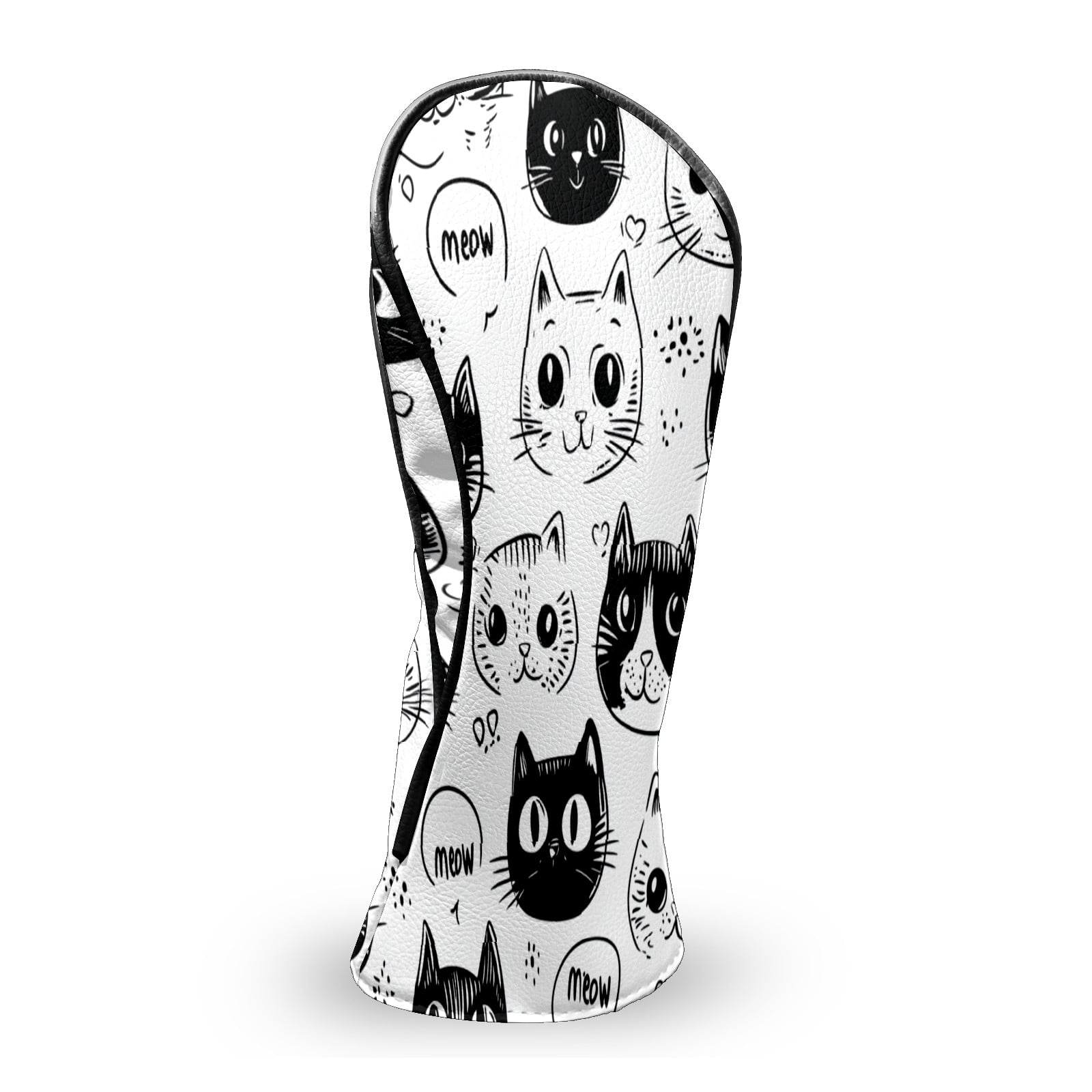 Golf Club Head Covers CatFaces_Doodle Waterproof Leather Golf Head Covers for Men Women Driver Head Cover Fairway Headcover for Golf Lovers
