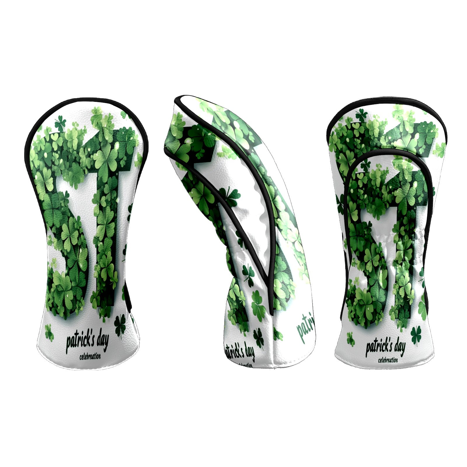 Golf Club Head Covers Clover-Styled "ST" Patrick's Decor Waterproof Leather Golf Head Covers for Men Women Driver Head Cover Fairway Headcover for Golf Lovers