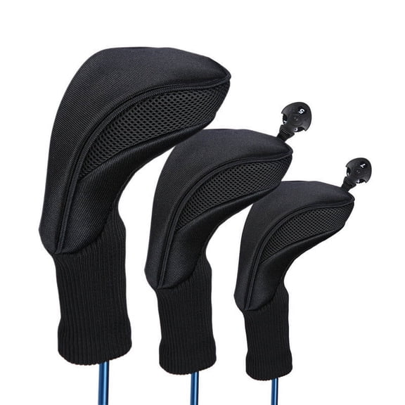 Golf Club Head Covers Driver Wood Protector Set Golf Iron Head Covers with Tags with Interchangeable Number Tags, Durable Mesh Fabric Gear for All Standard Golf Clubs A#077 Black