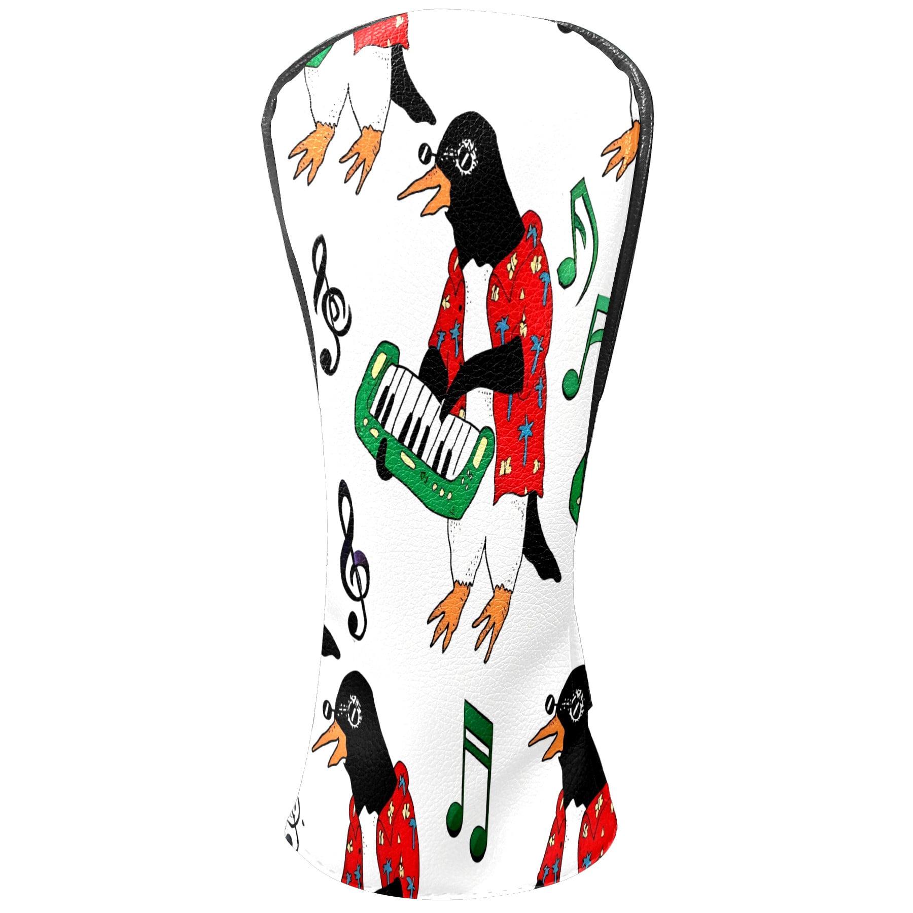 Golf Club Head Covers - Fun Penguin Red Design, Premium PU Leather Driver Hybrid Headcovers with Velvet Lining, Waterproof Golf Gifts for Men Women