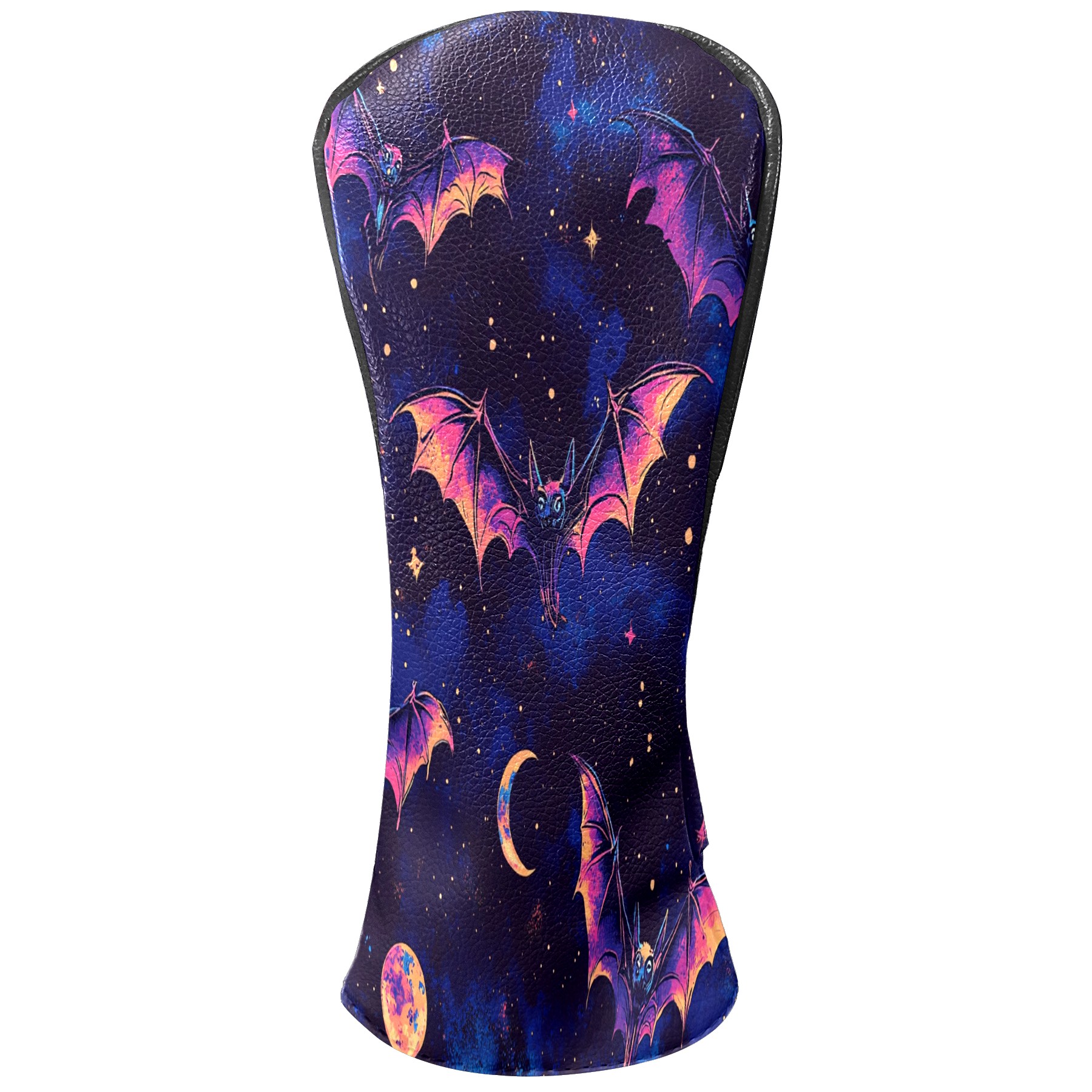 Golf Club Head Covers - Galaxy Purple Bat Design, Premium PU Leather Driver Hybrid Headcovers with Velvet Lining, Waterproof Golf Gifts for Men Women