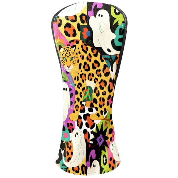 Golf Club Head Covers Ghost Cat for Driver and Fairway Woods, Premium PU Leather, Waterproof, Velvet Lining, Unisex Golf Gift