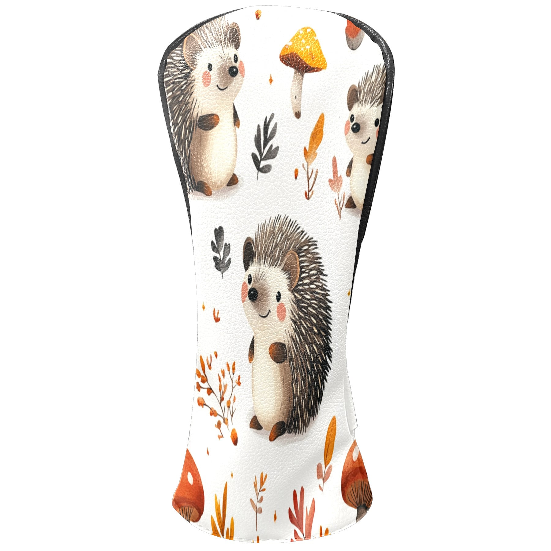 Golf Club Head Covers - Hedgehog Brown Design, Premium PU Leather Driver Hybrid Headcovers with Velvet Lining, Waterproof Golf Gifts for Men Women
