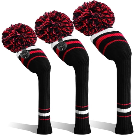 Golf Club Head Covers Knit for Woods Driver Fairway Hybrid Headcovers Knitted Pom Pom Stripes Pattern for Main 3 Wood Clubs