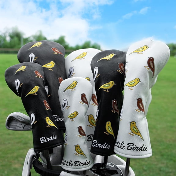 Golf Club Head Covers - Premium Leather with Birdie Embroidery Design