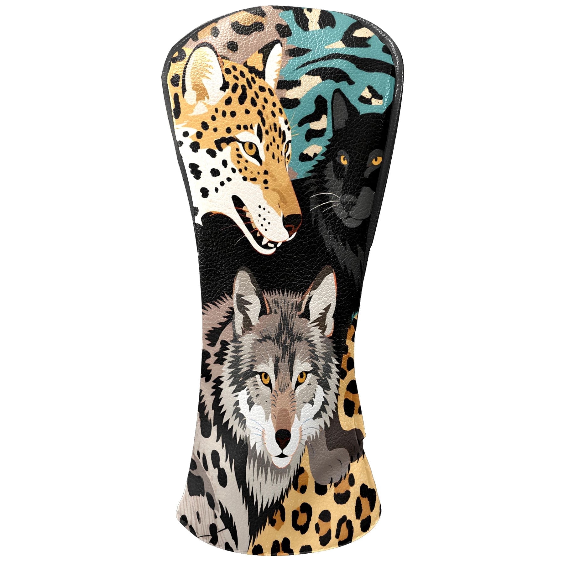 Golf Club Head Cover for Driver, Hybrid, Putter - Premium PU Leather, Waterproof, Scratch-Resistant, Velvet Lining, Unisex Gift (Wolf Leopard)