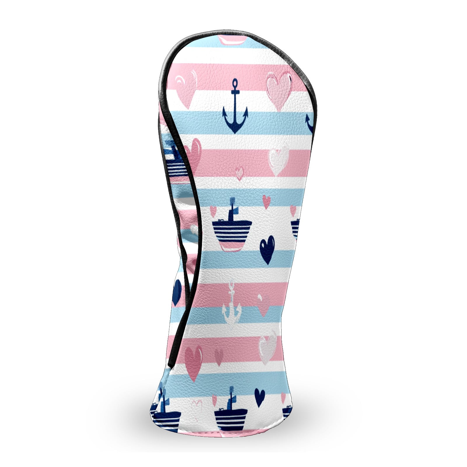 Golf Club Head Covers SailboatAnchor_PastelStripe Waterproof Leather Golf Head Covers for Men Women Driver Head Cover Fairway Headcover for Golf Lovers